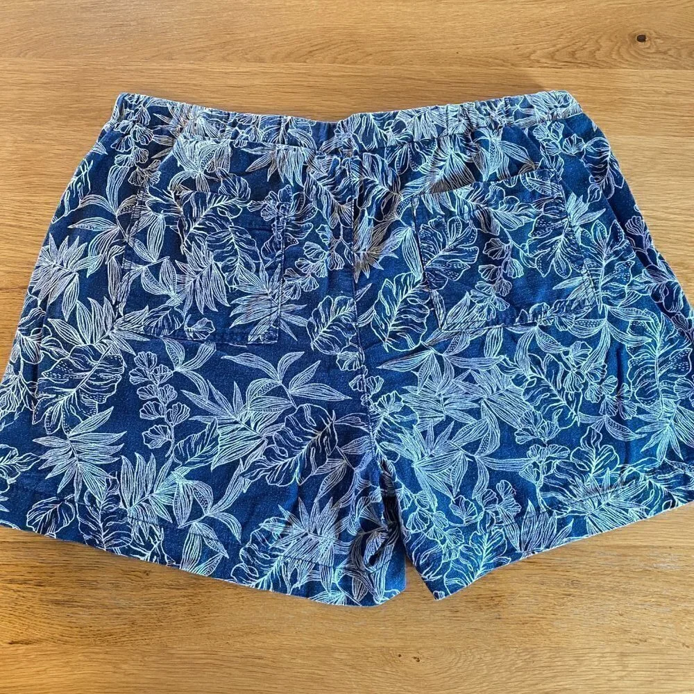 Briggs Women’s Linen Blend Floral Shorts Pockets Navy Blue Tropical Print